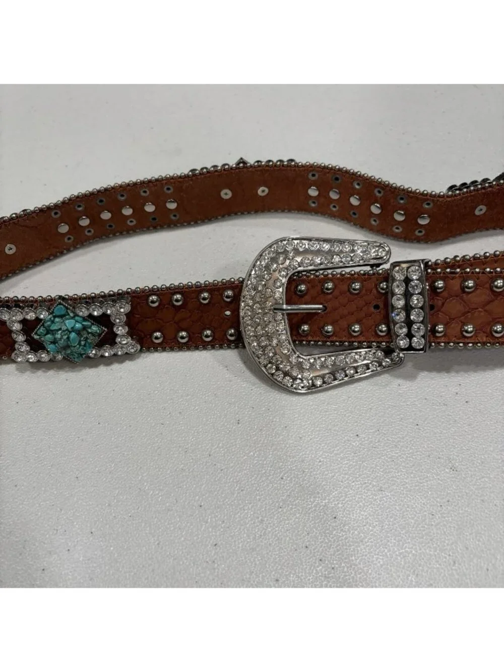 Leather And Rhinestone Turquoise Western Cowgirl Belt Size Medium